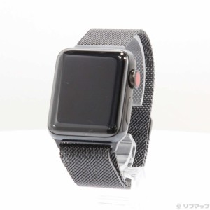 (中古)Watch Series 3 GPS + Cellular 38mm スペースブラックステンレススチールケース スペースブラックミラネーゼループ(252-ud)