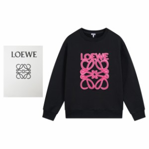  ロエベ LOEWE23ss ネオン刺繍蛍光ピンククルーネックスウェットシャツ