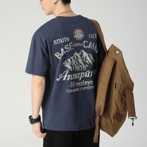 Tシャツ 半袖 メンズ オシャレ 丸首 ビッグシルエット プリント カレッジ 通気 ストリート 英文字 ワンポイント ロゴTEE トップス 230g