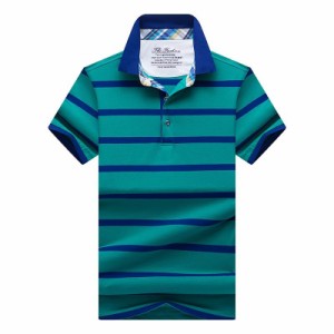 ポロシャツ メンズ 半袖 ボーダー柄 ストレッチ カジュアル スポーツ ゴルフ ビジネス対応 サマー