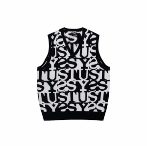 Stussy ステューシー FW23 STACKED SWEATER VEST レターズ総柄Vネックニットウエストコート