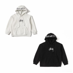 [STUSSY] SS23 BACK APPLIQUE HOODIE新商品帽子刺?アルファベットロゴ高街復古カップル加絨パーカーパーカー