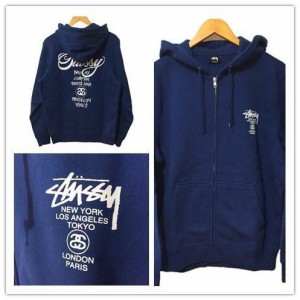 STUSSY WORLD TOUR ZIP HOOD (ZIP HOOD) ステューシースウェット パーカー ジップアップ ベーシックロゴ 国内正規品 (ネイビー)