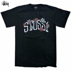 Stussy Flower Collegiate Pig. Dyed Tee ピグメント加工 ステューシー 花 フラワー ヴィンテージ 半袖 Tシャツ Black 黒【ゆうパケット