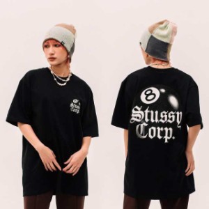 STUSSY SS23 ブラックエイトレターロゴプリントクルーネック 半袖 T-シャツ 並行輸入品