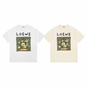 LOEWE ロエベ リトルデイジー盆栽ロゴプリントカジュアル半袖Tシャツ