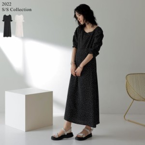 [2022S/S COLLECTION][低身長/高身長サイズ有]ドット柄ギャザースリーブワンピース