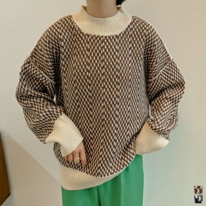 ジャガード柄アウトリンキングニット