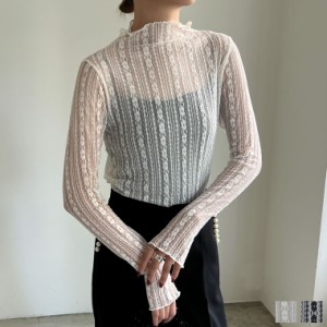 [SPRING SALE]指穴ハイネックレースシアートップス