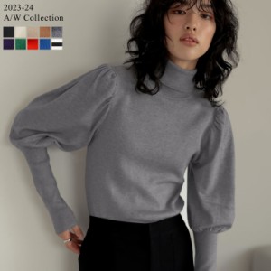 [TIME SALE][2023-24 WINTER COLLECTION]パフショルダー細リブタートルニットトップス