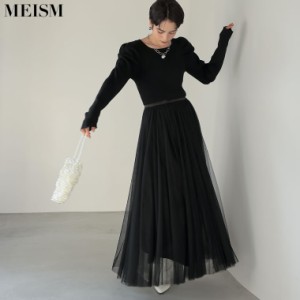 [TIME SALE][2023-24 WINTER COLLECTION][MEISM by Re:EDIT][低身長サイズ有]チュールドッキングニットワンピース