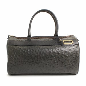 （中古）デルボー  DELVAUX オーストリッチ ハンドバッグ ミニボストン ブラック 黒