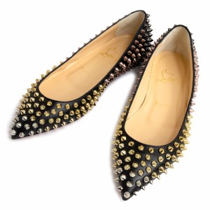 （未使用　展示品）クリスチャンルブタン Christian Louboutin レザー FOLLIES SPIKES FLAT スパイク フラット スタッズ パンプス 35 22.