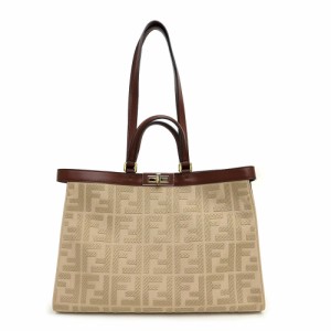 （未使用　展示品）フェンディ FENDI キャンバス カーフスキン レザー ズッカ ピーカブー エックス 2WAY ショルダー トート ハンドバッグ