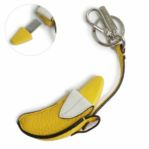 （美品）フェンディ FENDI バナナモチーフ キーリング チャーム キーホルダー USBメモリー レザー イエロー ホワイト 黄色 白