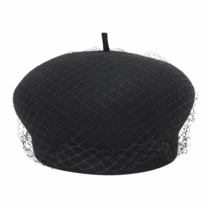（美品）クリスチャンディオール Christian Dior チュール レース ベレー帽  ベール 帽子 #59 ラビット100％ ナイロン100％ ブラック 黒 