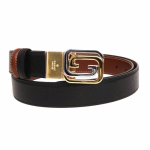 （新品・未使用品）グッチ GUCCI スクエア インターロッキングG バックル付き ベルト #95 カーフスキン レザー ブラック ブラウン 黒 茶 