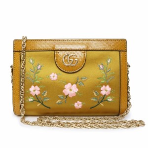 （新品・未使用品）グッチ GUCCI オフィディア フローラル チェーンバッグ ショルダーバッグ 斜め掛け サテン パイソン レザー ゴールド 