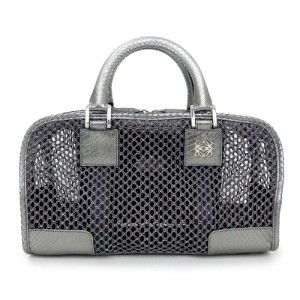 （中古）ロエベ LOEWE メッシュ 編み込み アマソナ 28 ハンドバッグ パイソン エキゾチックレザー シルバー Edicion Especial  限定品