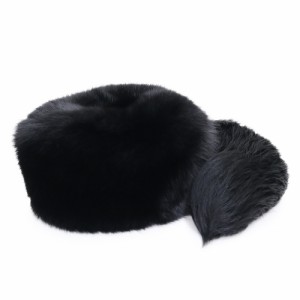 （新品・未使用品）プラダ PRADA フォックスファー ハット 帽子 パパーハ ロシア帽 Mサイズ シルク100％ フォックスファー100％ ブラック