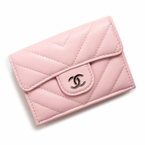 シャネル CHANEL Vステッチ スモール コンパクト ウォレット 三つ折り財布 A81900 25番台 レッド シルバー金具 未使用品