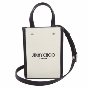 （新品・未使用品）ジミーチュウ JIMMY CHOO 2way ショルダー 斜め掛け ハンドバッグ キャンバス レザー ナチュラル ブラック 黒 シルバ
