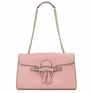 （未使用保管品）グッチ GUCCI エミリー MM チェーン ショルダーバッグマイクログッチシマレザー タッセル ホースビット ソフトピンク ゴ