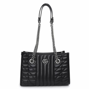 （新品・未使用品）グッチ GUCCI GGマーモント スモール チェーン トート ショルダーバッグ キルティングレザー ブラック 黒 シルバー金