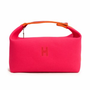 （新品・未使用品）エルメス HERMES ブリッド ア ブラック GM ポーチ バニティ セカンド ハンドバッグ コットン キャンバス ハイビスカス