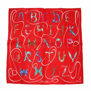 （新品・未使用品）エルメス HERMES ガヴロッシュ カレ 45 Faune Lettree アルファベットの動物誌 スカーフ シルク100％ レッド 赤 箱付