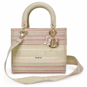 （新品・未使用品）クリスチャンディオール Christian Dior レディ ディオール ショルダー ハンドバッグ キャンバス 刺繍 横縞 ストライ