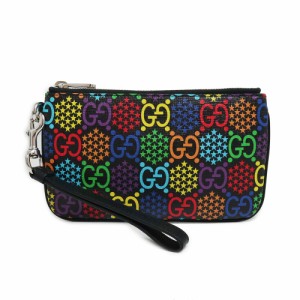 （新品・未使用品）グッチ GUCCI GGサイケデリック ポーチ PVC レザー ストラップ付き マルチカラー ブラック 黒 シルバー金具 603734