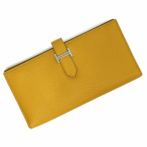 （新品・未使用品）エルメス HERMES ベアン スフレ 二つ折り長財布 シェブル シェーブルミゾール レザー ジョーヌアンブル イエロー 黄 