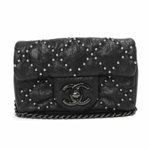 （未使用　展示品）シャネル CHANEL ミニ マトラッセ スタッズ チェーン ショルダーバッグ 斜め掛け ラムスキン レザー ブラック 黒 シル