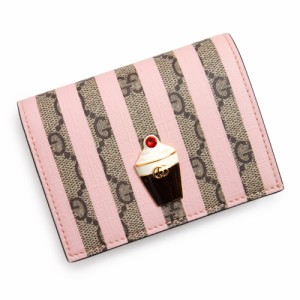 （新品・未使用品）グッチ GUCCI アイスクリーム ピンクストライプ 二つ折り財布 GGスプリームキャンバス レザー ピンク ベージュ エボニ