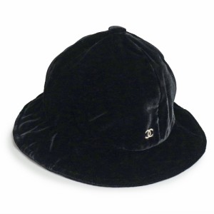 （新品・未使用品）シャネル CHANEL ココマーク メトロハット 帽子 Mサイズ ベルべット ベロア ビスコース シルク ブラック 黒 ゴールド