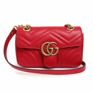 （新品・未使用品）グッチ GUCCI GGマーモント キルティング チェーン ミニ ショルダーバッグ 2way 斜め掛け シェブロンレザー レッド 赤