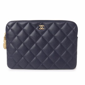 （新品・未使用品）シャネル CHANEL マトラッセ ココマーク フラットポーチ クラッチバッグ キャビアスキン レザー ネイビー 青 紺 ブル