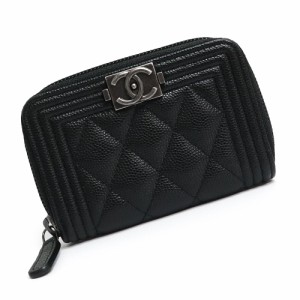 （新品・未使用品）シャネル CHANEL ボーイシャネル ジップ コインパース コインケース 小銭入れ 財布 キャビアスキン レザー ブラック 