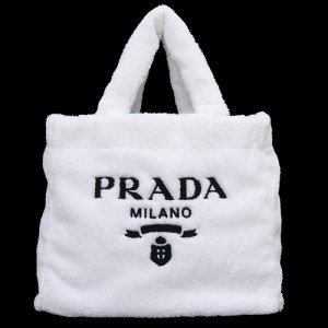 （新品・未使用品）プラダ PRADA テリー トートバッグ パイル BIANCO ビアンコ NERO ネロ ブラック ホワイト 白 黒 シルバー金具 1BG130