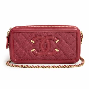 （美品）シャネル CHANEL マトラッセ CCフィグリー チェーンウォレット 長財布 ミニショルダーバッグ 斜め掛け キャビアスキン レザー ボ