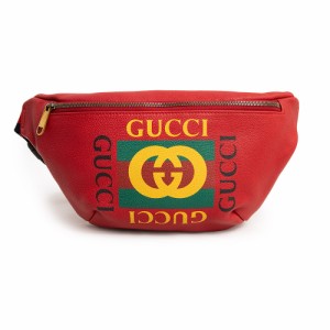 （未使用保管品）グッチ GUCCI プリント ボディ ベルトバッグ ウエストポーチ カーフスキン レザー レッド 赤 ヴィンテージゴールド金具 