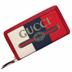 （新品・未使用品）グッチ GUCCI ロゴプリント トリコロール ラウンドファスナー 長財布 キャンバス レザー レッド ブルー アイボリー 赤