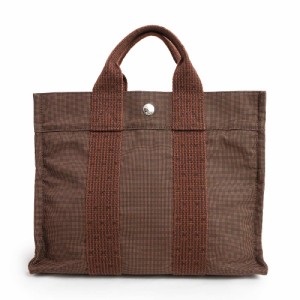 （中古）エルメス HERMES エールライン トート PM ハンドバッグ キャンバス ショコラ ブラウン 茶 シルバー金具