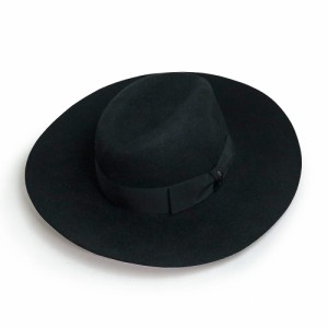 （美品）ボルサリーノ Borsalino リボン 中折れ帽 ハット 帽子 Mサイズ ラビットファー フェルト ブラック 黒 270359