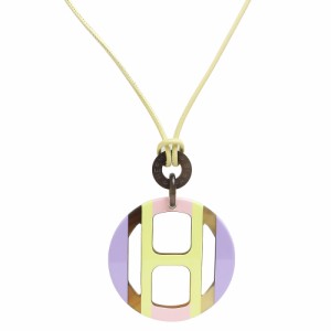 （新品・未使用品）エルメス HERMES Hエキップ ペンダント ネックレス バッファローホーン ラッカー イプノ パープル イエロー ピンク 紫