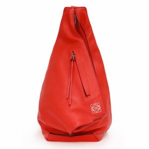 （中古）ロエベ LOEWE アントン バックパック  ワンショルダー ボディバッグ 斜め掛け クラシックカーフ レザー レッド 赤 シルバー金具 
