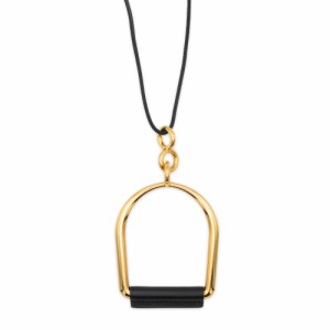 （美品）エルメス HERMES エリタージュ エケストル GM ネックレス ペンダント ヴォースイフト レザー ゴールドプレーテッド ブラック 黒 