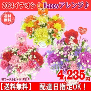 母の日 2024 カーネーション Happyアレンジ4,235円【送料無料】【プードルピック1匹付き！】カーネーション 母の日ギフト 早割 50代 60代