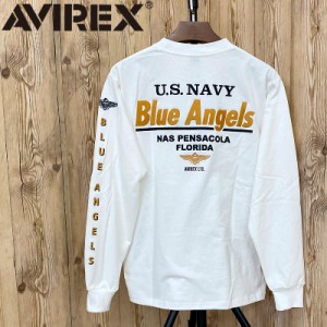 送料無料 AVIREX アヴィレックス EMBROIDERED BLUE ANGELS 長袖Tシャツ ミリタリー 刺繍Tシャツ ロングTシャツ ロンT トップス アビレッ